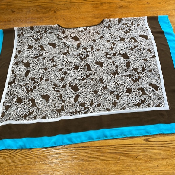 Talbots polyester sheer top, small/medium. Teal and brown floral. - Picture 6 of 6